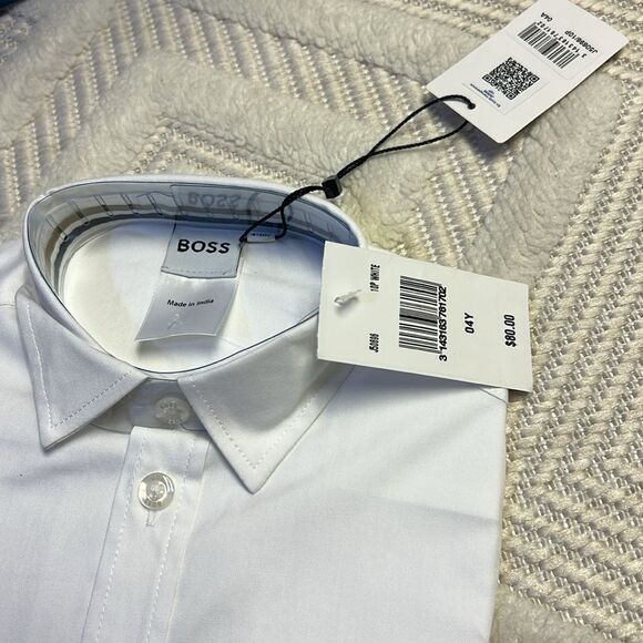 BOSS - Cotton Oxford Embroidered Logo Regular Fit Dress Shirt - Picture 3 of 5